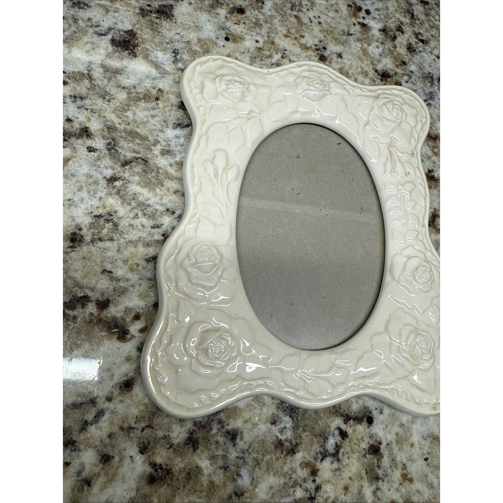 Terragrafics Vintage 80s Ceramic Picture Frame Rose Floral Cottagecore Ornate - Picture 4 of 7